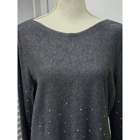Chico’s Size 3 US XL Soft Gray Silver Rhinestone Embellished Holiday Tunic Lng - Picture 4 of 4